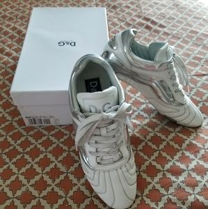 D&G white patent leather sneakers